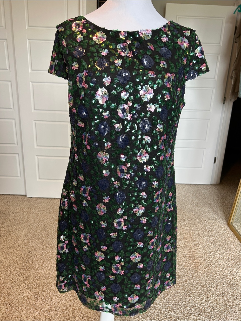 SAM EDELMAN Black Sequin Floral Mini Dress Bodycon Size 6